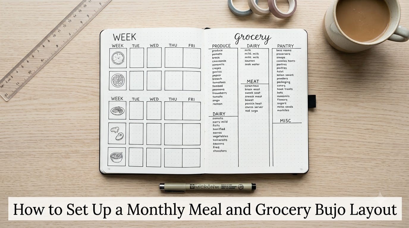 How to Set Up a Monthly Meal and Grocery Bujo Layout
