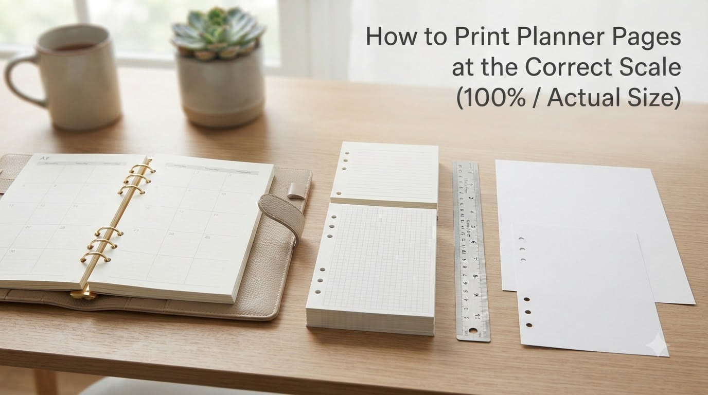 How to Print Planner Pages at the Correct Scale (100% / Actual Size)